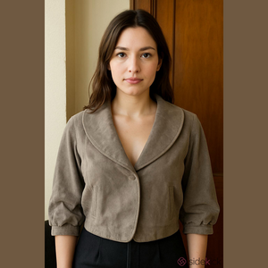 June Suede Leather Button Closure Cropped Jacket Taupe Brown